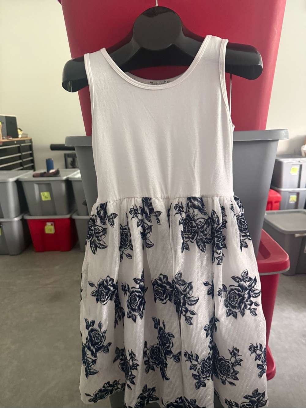 Girls White and Navy Floral Tank Dress - Kid's Summer Dress mp51